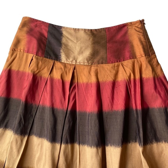 Hilton Hollis Silk Skirt Size 10 Full A-Line Pleated Fall Stripe Cherry Caramel - Picture 4 of 10